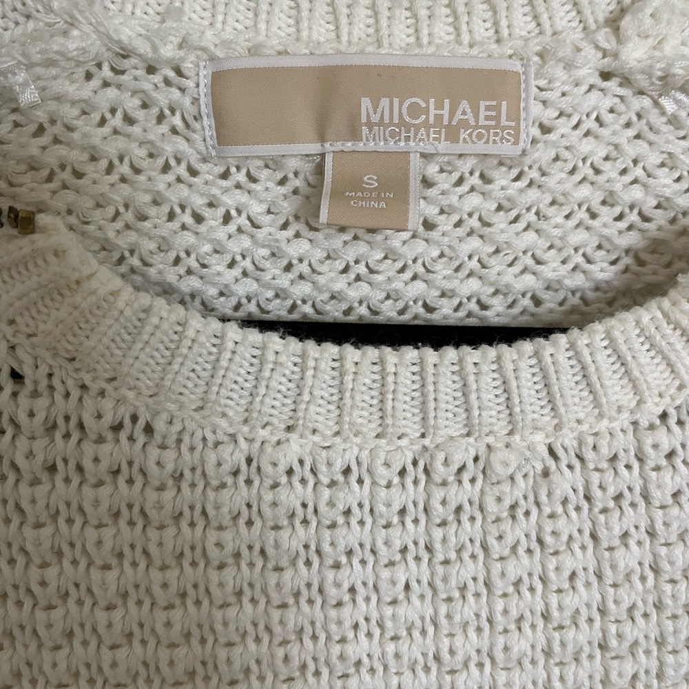 Michael Kors Sweater Pullover Women's S White Gold Zippers KNIT EXCELLENT - Picture 4 of 4